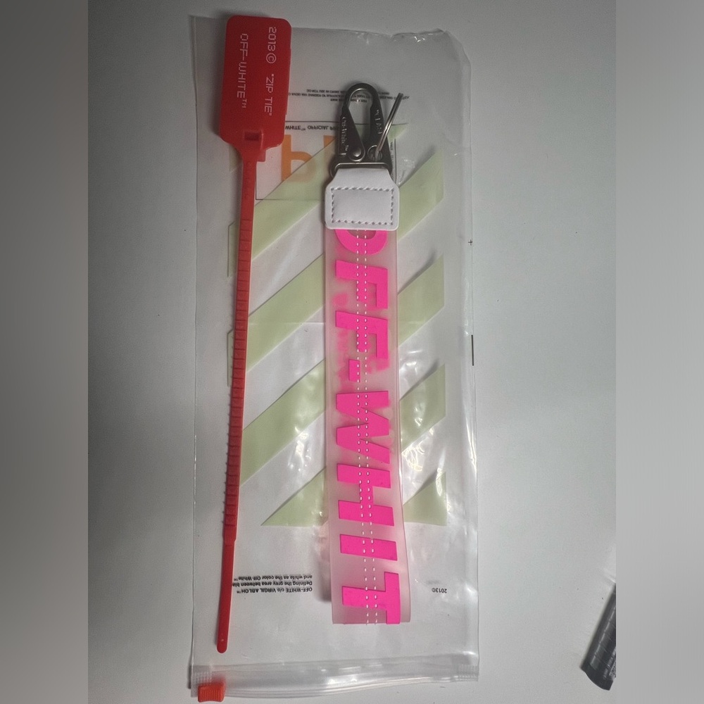 Off-white Lanyard Keychain with industrial clasp (Neon Pink)